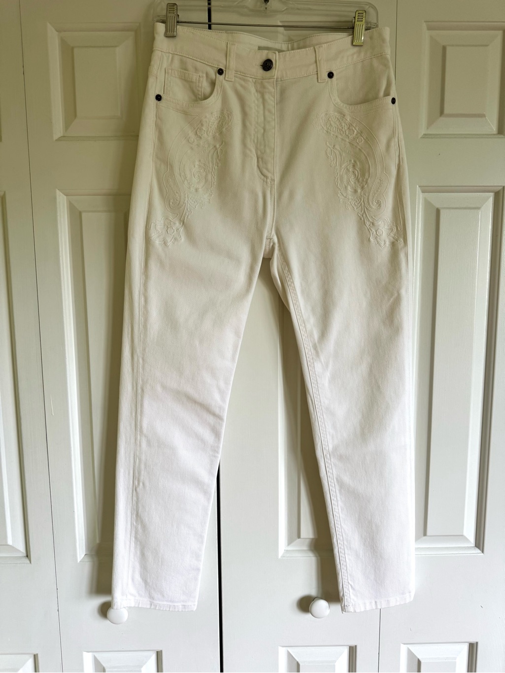 Etro Women White Embroidered Skinny Jeans 29 Nwot